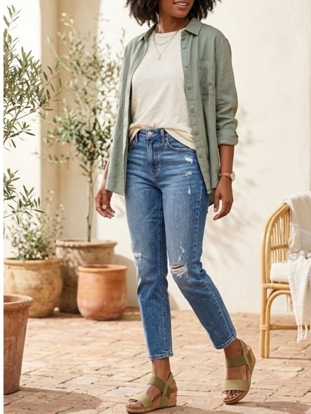 NEW Olive Green/Sand Cork Wedge Sandals